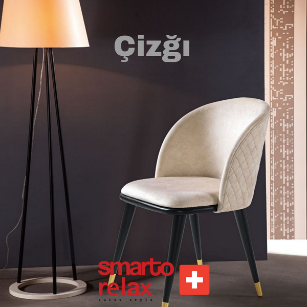 Smarto Relax Çizgi 2’li Sandalye Seti — Ahşap Ayaklı, Beyaz Kumaş – Default Title