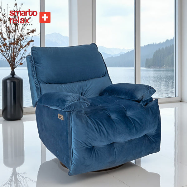 Smarto Relax TV Koltuğu AKAT Elektrikli Sırt Dayanağı Kontrol Panelli Ergonomik Kadife Polyester Mavi Dekoratif Baba Koltuğu – Default Title