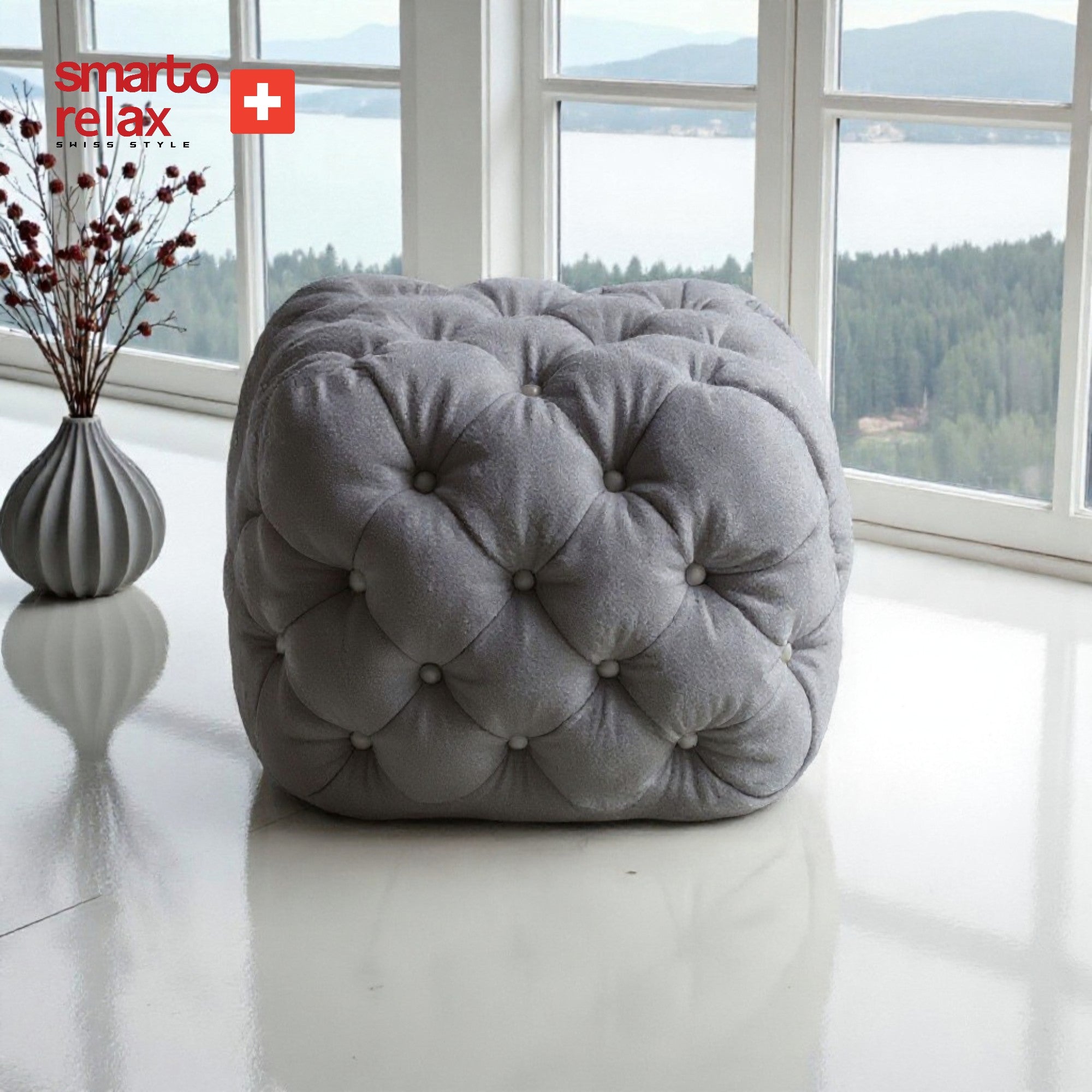 IDEE PUFF cover gray ♡ Smarto Relax Puf Zinal Ayaksız Kapitoneli Kare 45x45 cm
