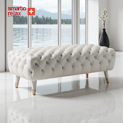 Smarto-Beyaz kapitone Ayaklı puf