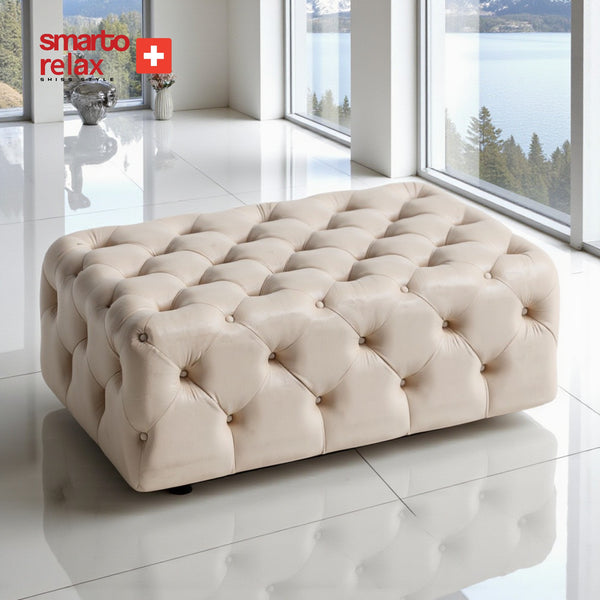 Smarto Relax Puf Guarda Ayaksız Kapitoneli Dekoratif 80x40x45 cm – Bej