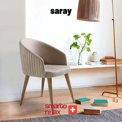 Smarto Relax saray 2’li Sandalye — Ahşap Ayaklı, Krem Kumaş,