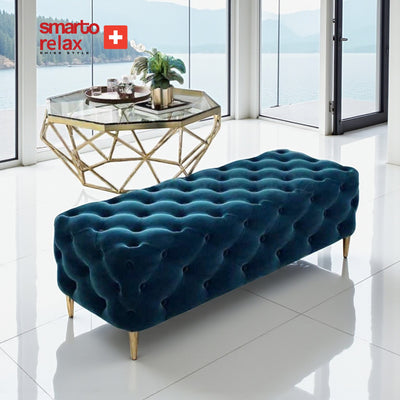 Smarto-Mavi Metal Ayaklı Kapitone Puf