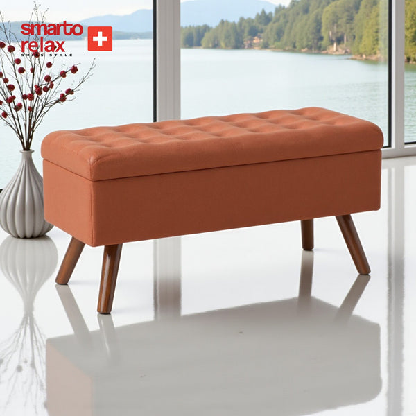 Smarto Relax Puf Gruyères Sandıklı Ayaklı Kapitoneli Dekoratif 110x40x45 cm – Ekru