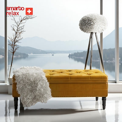 Smarto-Sarı Siyah Ayaklı Sandıklı Kapitone Puf