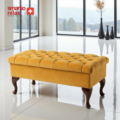 Smarto relax-Sari Ahşap Ayaklı Kapitone Puf