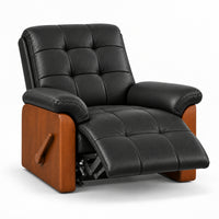 Smarto Relax Ceviz Ahşap Yan Panelli Gerçek Deri Manuel Mekanizmalı Yatar Ayak Uzatmalı Ergonomik TV Koltuğu Baba Koltuğu