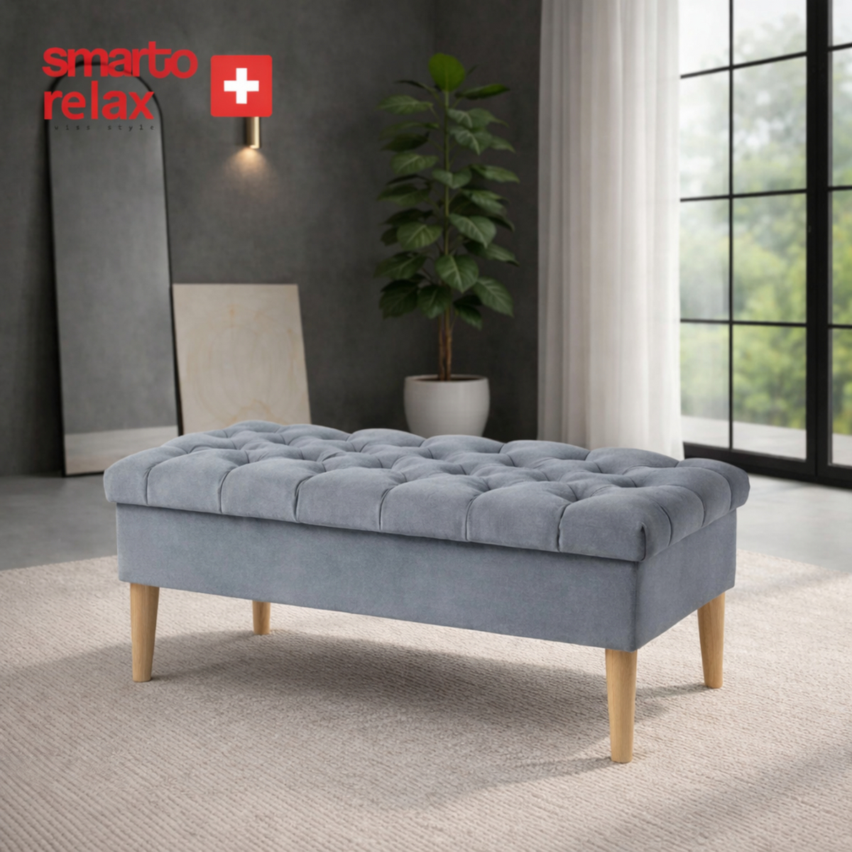 Smarto Relax Puf Brienz Ayaklı Dikdörtgen Kapitoneli Dekoratif 100x50x45 cm