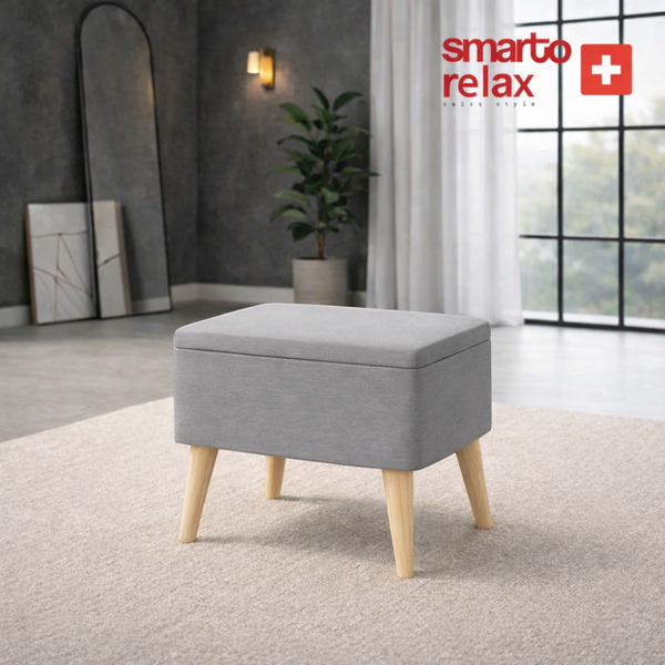 Sandıklı Babyface Puf | Ahşap Ayaklı Depolama Pufu (60x40x45) – Smarto Relax