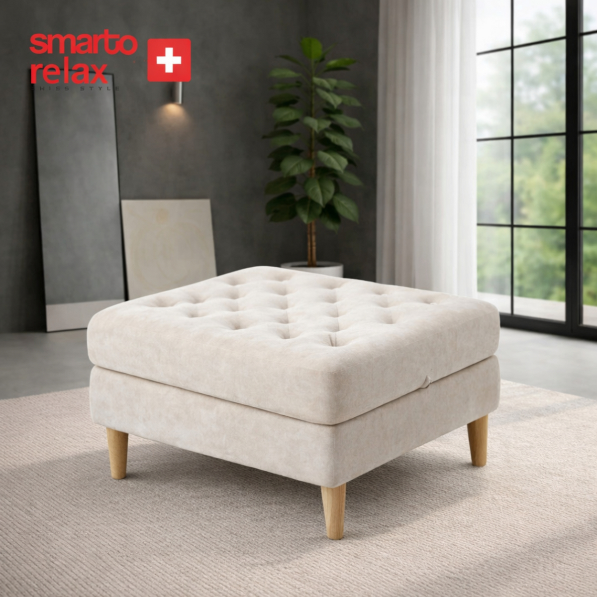 Smarto Relax Mürren Tufted Ottoman with Feet Decorative 100x100x45 cm