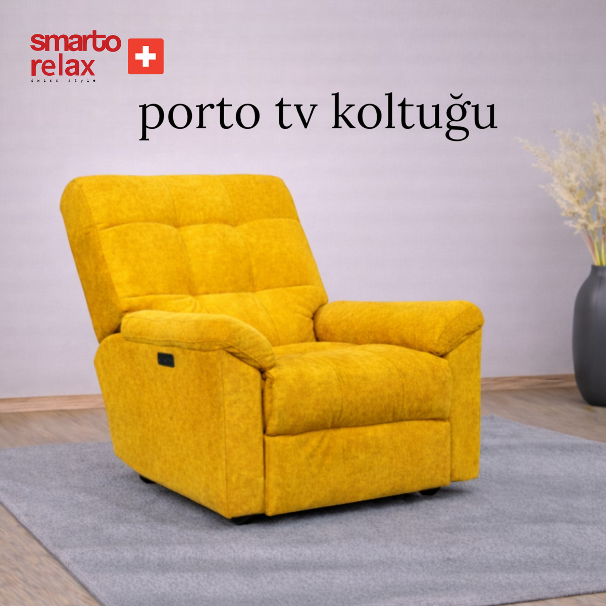 Smarto Relax TV Koltuğu PORTO Comfort Döner Elektrikli Sırt Dayanağı Kontrol Panelli Ergonomik 8 farkli renk seçenek Dekoratif Baba Koltuğu