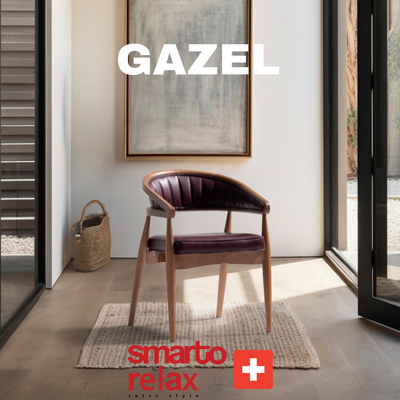 “Smarto Gazel sandalye – krem suetderi kumaşla zarif oturum ve şık modern tasarım”