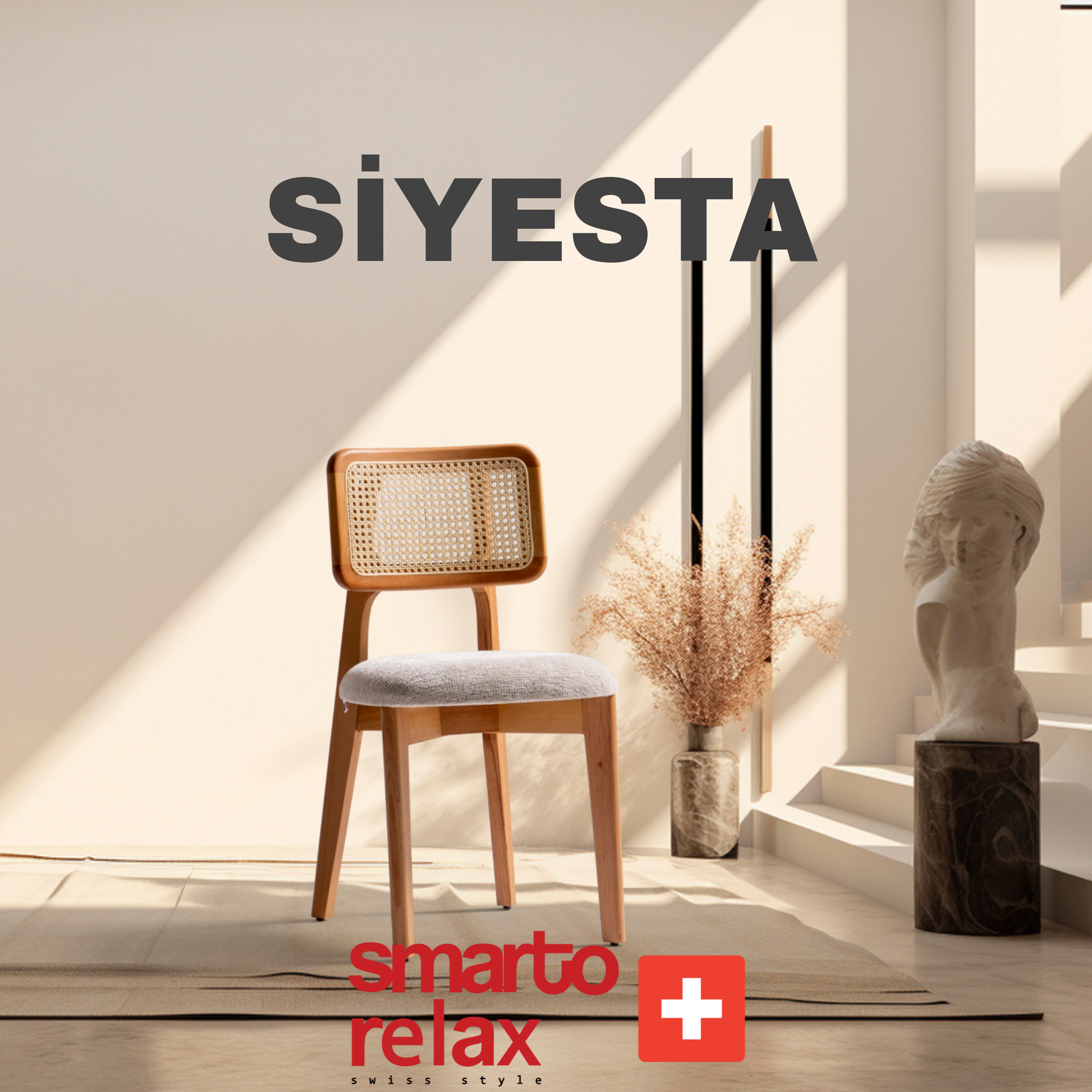 "Siyesta sandalye yan profili – güçlü metal ayaklar ve şık minimal tasarım"1
