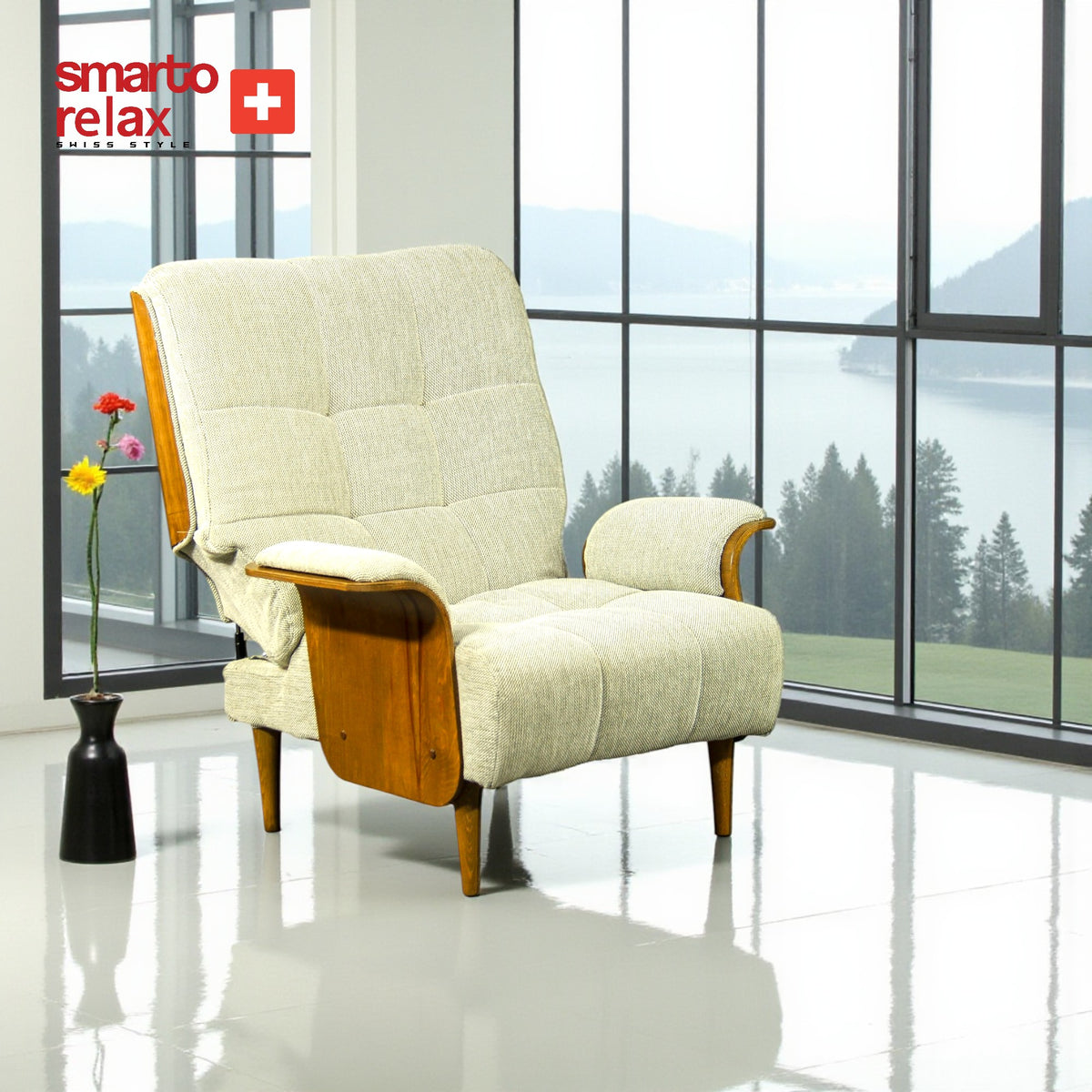 Smarto Relax TV Koltuğu Genova Oro Sabit Ergonomik Kadife/Şönil Açık Gri Dekoratif Baba Koltuğu