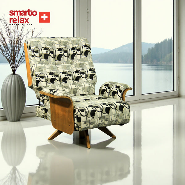 Smarto Relax TV Koltuğu Genova Classico Manuel Ergonomik Döner Mekanizma Kadife/Şönil Siyah Beyaz – Default Title