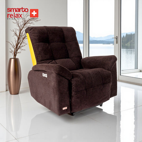 Smarto Relax TV Koltuğu Zürih Elektrikli Sırt Dayanağı Kontrol Panelli Ergonomik Kadife Polyester Kahverengi Dekoratif Baba Koltuğu – Default Title