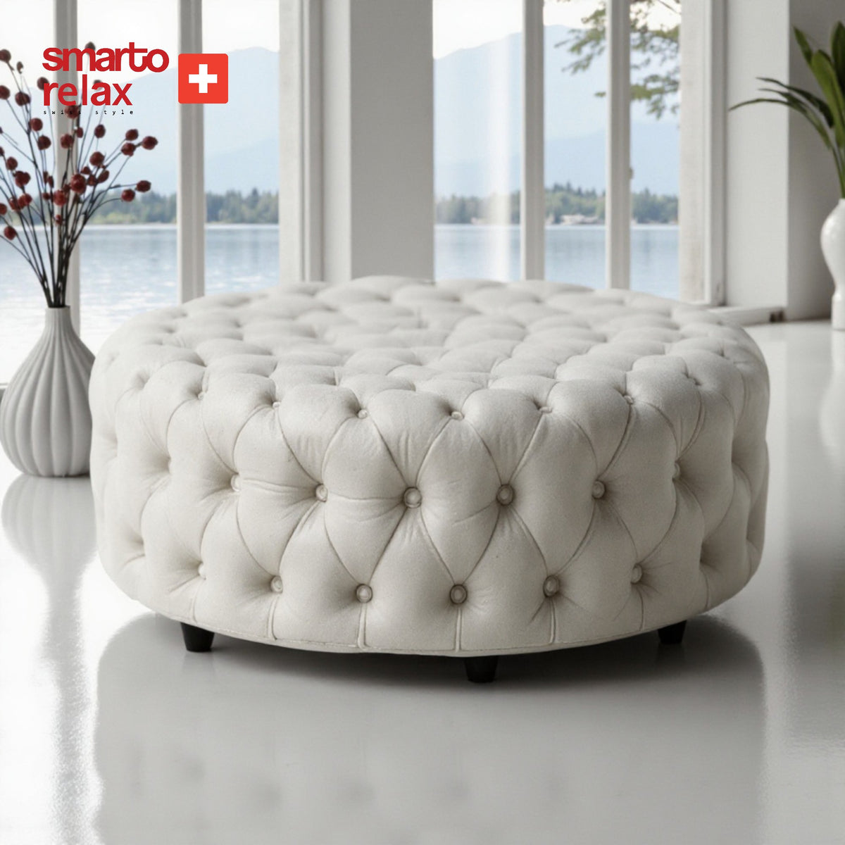 Smarto Relax Puf Evolene Ayaksız Kapitoneli Dekoratif 100x45 cm
