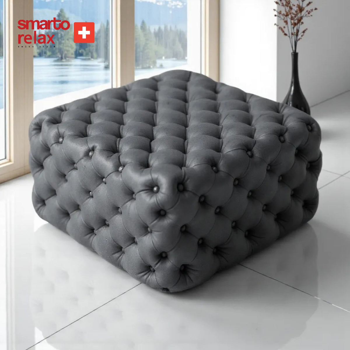 Smarto Relax Puf Poschiavo Ayaksız Kapitoneli Dekoratif 100x100x45 cm