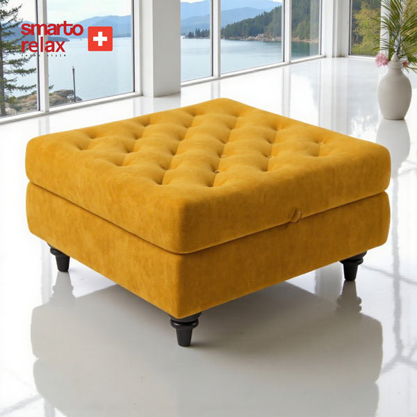 Smarto Relax Puf Brienz Ayaklı Kare Kapitoneli Dekoratif 100x100x45 cm – Sarı