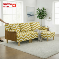 Smarto Relax İstanbul Köşe Takımı (Puflu) – Polyester Kumaş, Ahşap İskelet, Ahşap Ayaklı L Koltuk