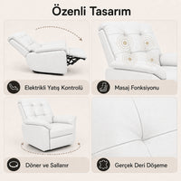 Smarto Relax Basel Elektrikli Masajlı Döner Sallanan TV Koltuğu Kontrol Panelli Ergonomik Gerçek Deri Baba Koltuğu