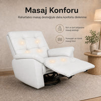 Smarto Relax Basel Elektrikli Masajlı Döner Sallanan TV Koltuğu Kontrol Panelli Ergonomik Gerçek Deri Baba Koltuğu