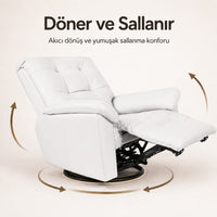 Smarto Relax Basel Elektrikli Masajlı Döner Sallanan TV Koltuğu Kontrol Panelli Ergonomik Gerçek Deri Baba Koltuğu