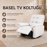 Smarto Relax Basel Elektrikli Masajlı Döner Sallanan TV Koltuğu Kontrol Panelli Ergonomik Gerçek Deri Baba Koltuğu