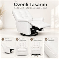 Smarto Relax TV Koltuğu Basel Elektrikli Masajlı Döner ve Sallanan Mekanızmalı Sırt Dayanağı Kontrol Panelli Ergonomik Deri Dekoratif Baba Koltuğu