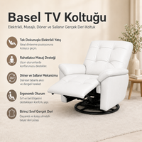 Smarto Relax TV Koltuğu Basel Elektrikli Masajlı Döner ve Sallanan Mekanızmalı Sırt Dayanağı Kontrol Panelli Ergonomik Deri Dekoratif Baba Koltuğu