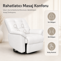 Smarto Relax TV Koltuğu Basel Elektrikli Masajlı Döner ve Sallanan Mekanızmalı Sırt Dayanağı Kontrol Panelli Ergonomik Deri Dekoratif Baba Koltuğu
