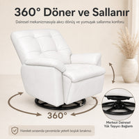 Smarto Relax TV Koltuğu Basel Elektrikli Masajlı Döner ve Sallanan Mekanızmalı Sırt Dayanağı Kontrol Panelli Ergonomik Deri Dekoratif Baba Koltuğu