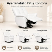 Smarto Relax TV Koltuğu Basel Elektrikli Masajlı Döner ve Sallanan Mekanızmalı Sırt Dayanağı Kontrol Panelli Ergonomik Deri Dekoratif Baba Koltuğu