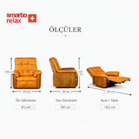 Smarto Relax TV Koltuğu Berlin Elektrikli Kontrol Panelli Sırt Dayanağı Kontrol Panelli Ergonomik Kırmızı Deri Dekoratif Baba Koltuğu