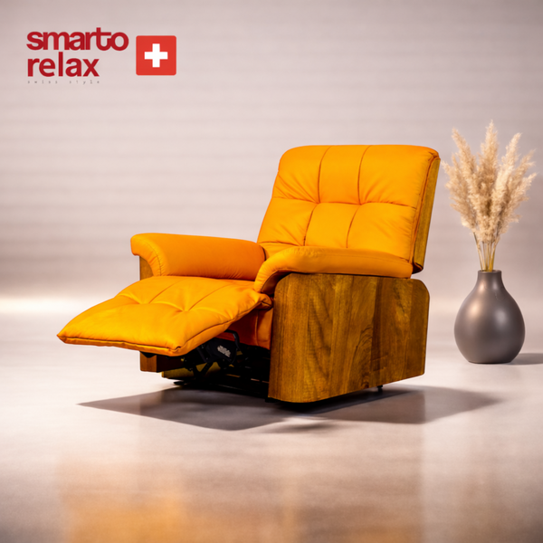 Smarto Relax Berlin TV koltuğu – kırmızı deri döşemeli, elektrikli sırt ayarlı, kontrol panelli, ergonomik dekoratif baba koltuğu