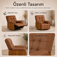 Smarto Relax Berlin Elektrikli Döner Sallanan TV Koltuğu Kontrol Panelli Ergonomik Kırmızı Deri Baba Koltuğu