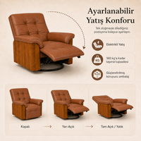 Smarto Relax Berlin Elektrikli Döner Sallanan TV Koltuğu Kontrol Panelli Ergonomik Kırmızı Deri Baba Koltuğu