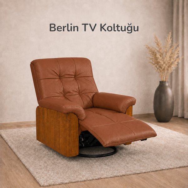 Smarto Relax TV Koltuğu Berlin Elektrikli, Döner, Sallanan Kontrol Panelli Sırt Dayanağı Kontrol Panelli Ergonomik Kırmızı Deri Dekoratif Baba Koltuğu1