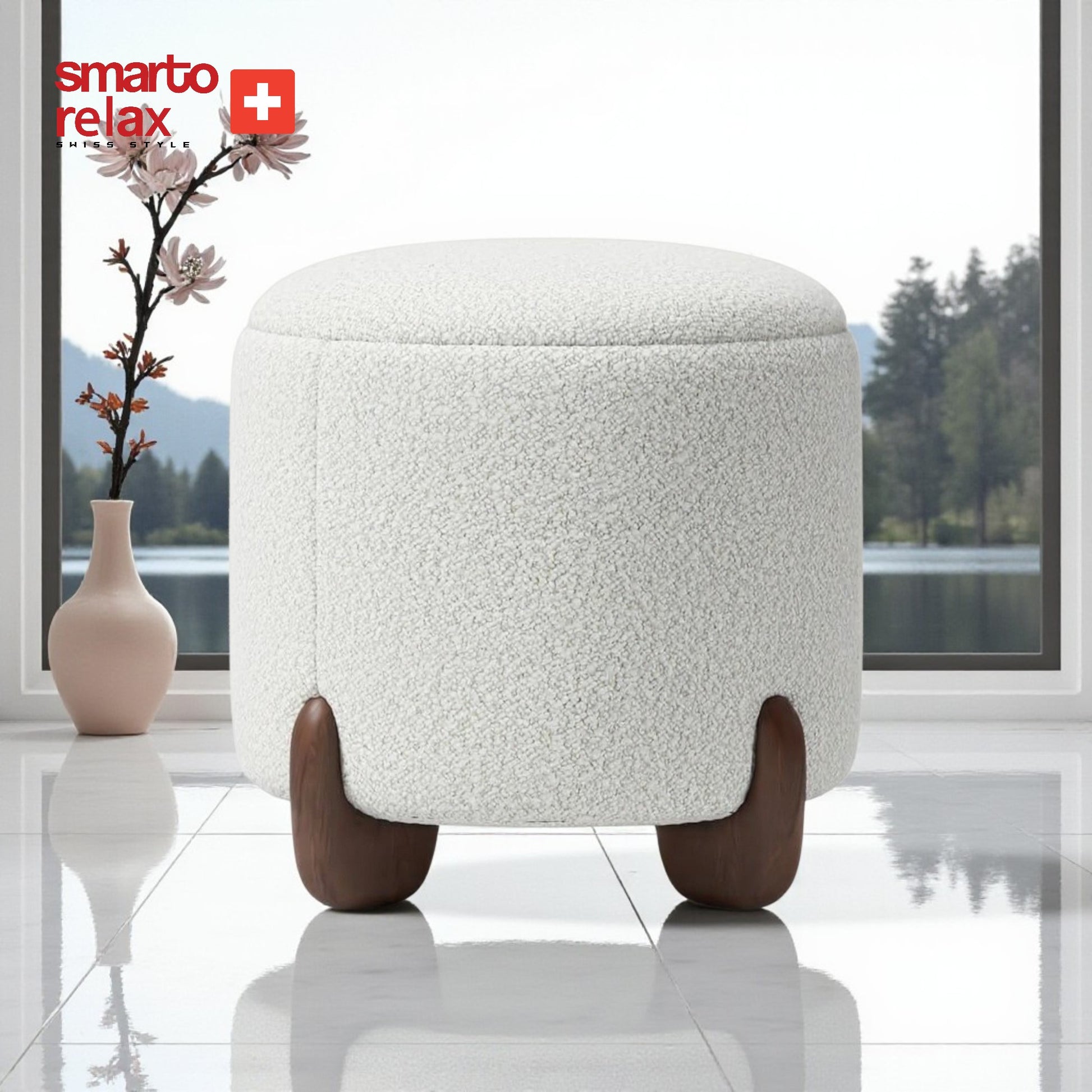Smarto-Ahşap Ayaklı Beyaz Puf2