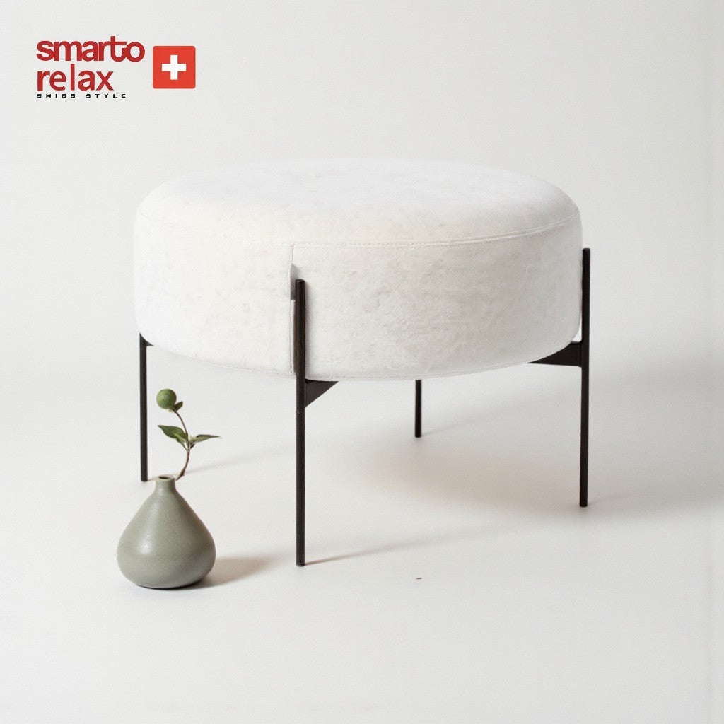 Smarto-Relax-Beyaz Metal Ayaklı Yuvarlak Puf2
