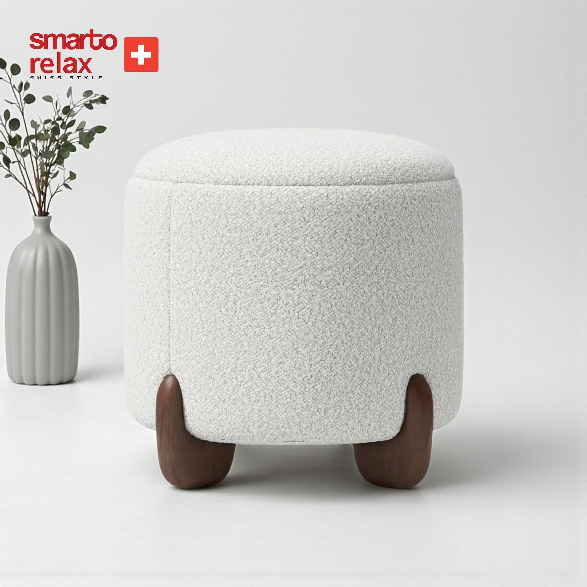 Smarto-Ahşap Ayaklı Beyaz Puf3