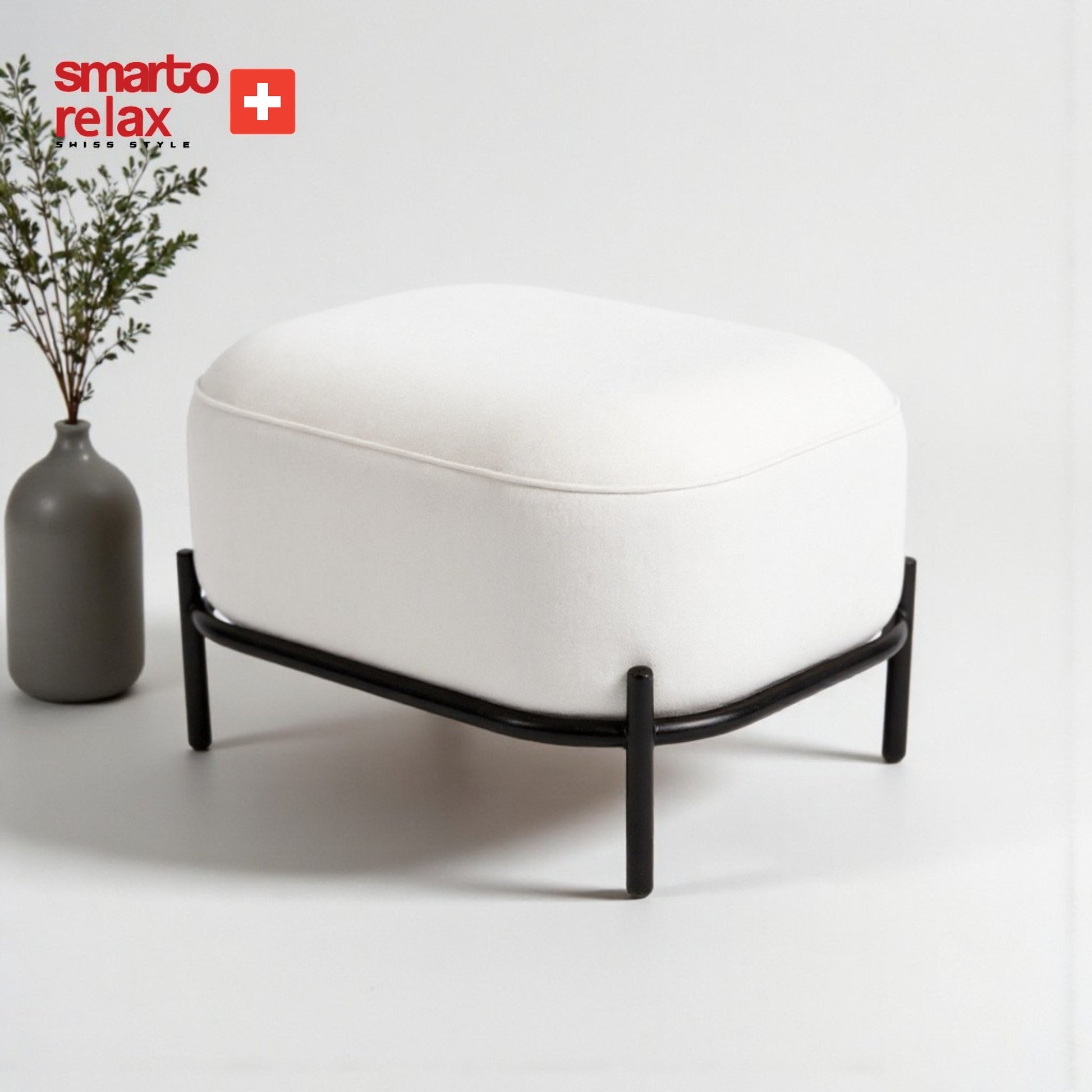 Smarto relax-Beyaz Metal Ayaklı  Kare Kapitone Puf2