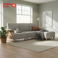 Smarto Relax İstanbul Köşe Takımı (Puflu) – Polyester Kumaş, Ahşap İskelet, Ahşap Ayaklı L Koltuk