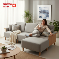 Smarto Relax İstanbul Köşe Takımı (Puflu) – Polyester Kumaş, Ahşap İskelet, Ahşap Ayaklı L Koltuk