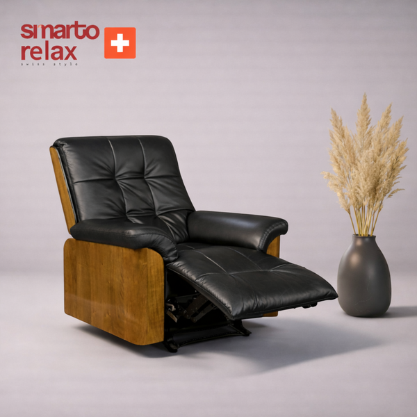 Smarto Relax Miami gerçek deri siyah elektrikli TV koltuğu, masaj özellikli, kontrol panelli, premium dekoratif baba koltuğu1