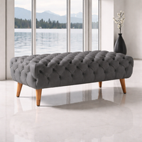 Smarto Relax Puf Adelboden Ahşap Ayaklı Kapitoneli 100x50x40 cm