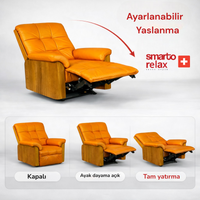 Smarto Relax TV Koltuğu Berlin Elektrikli Kontrol Panelli Sırt Dayanağı Kontrol Panelli Ergonomik Kırmızı Deri Dekoratif Baba Koltuğu