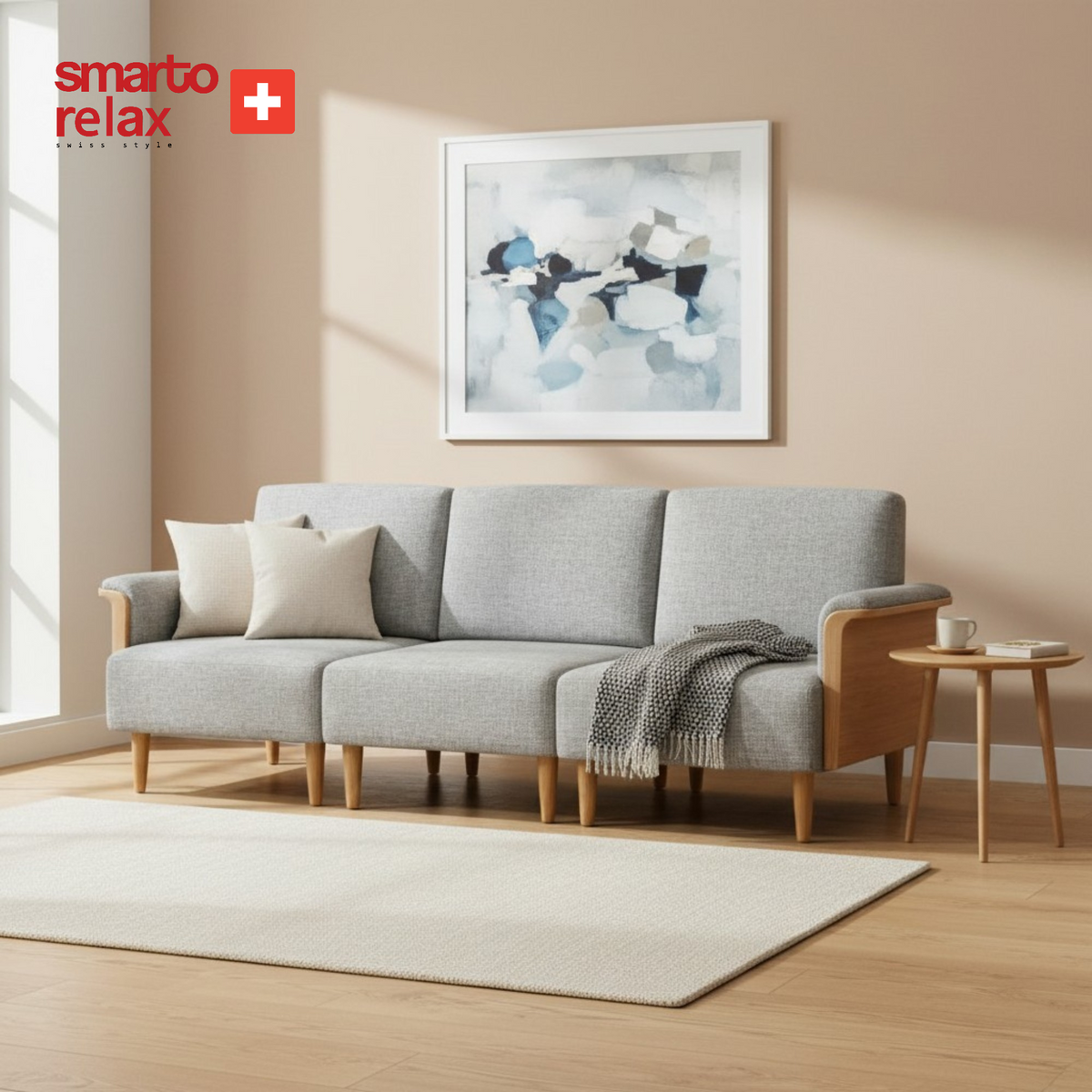 Smarto Relax İstanbul Köşe Takımı (Puflu) – Polyester Kumaş, Ahşap İskelet, Ahşap Ayaklı L Koltuk