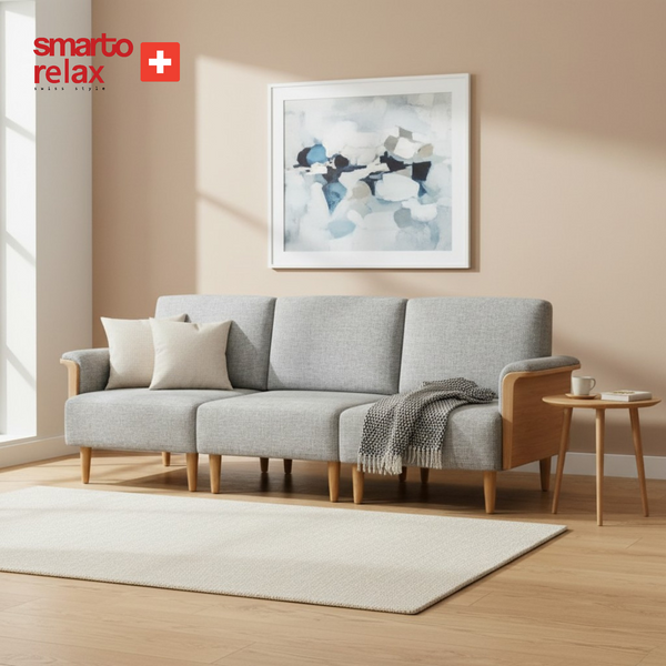 Smarto Relax İstanbul Köşe Takımı (Puflu) – Polyester Kumaş, Ahşap İskelet, Ahşap Ayaklı L Koltuk