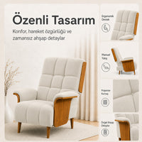 Smarto Relax Genova Sabit Ergonomik Ekru Polyester Kumaş TV Koltuğu Berjer Baba Koltuğu